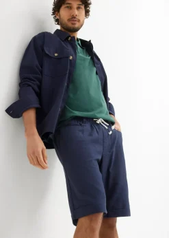 Hombre bonprix bonprix Bermudas sin cierre de mezcla de lino con corte regular