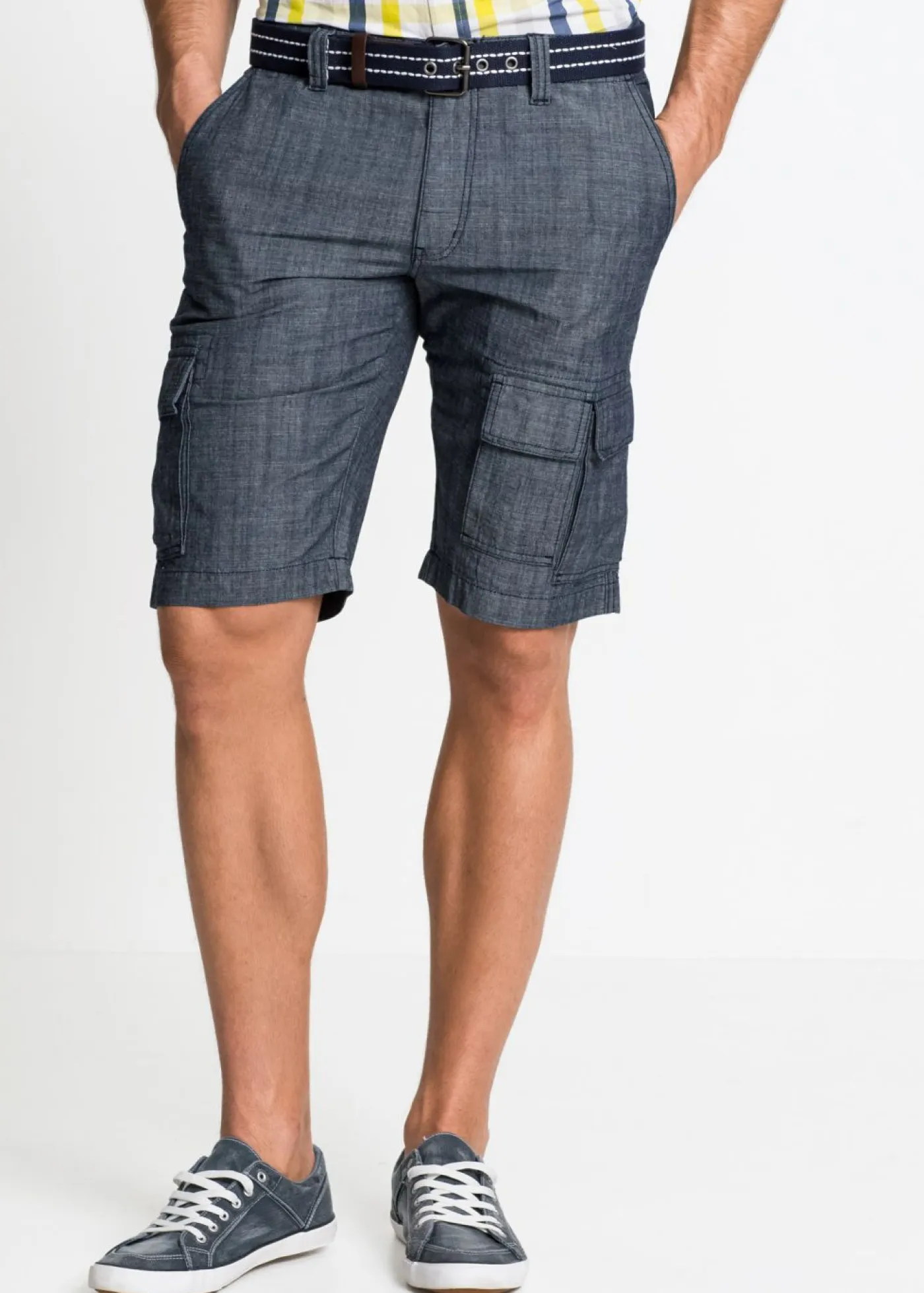 bonprix bonprix Shorts|Pantalones>Bermudas tipo cargo de algodón puro con corte holgado Azul marino