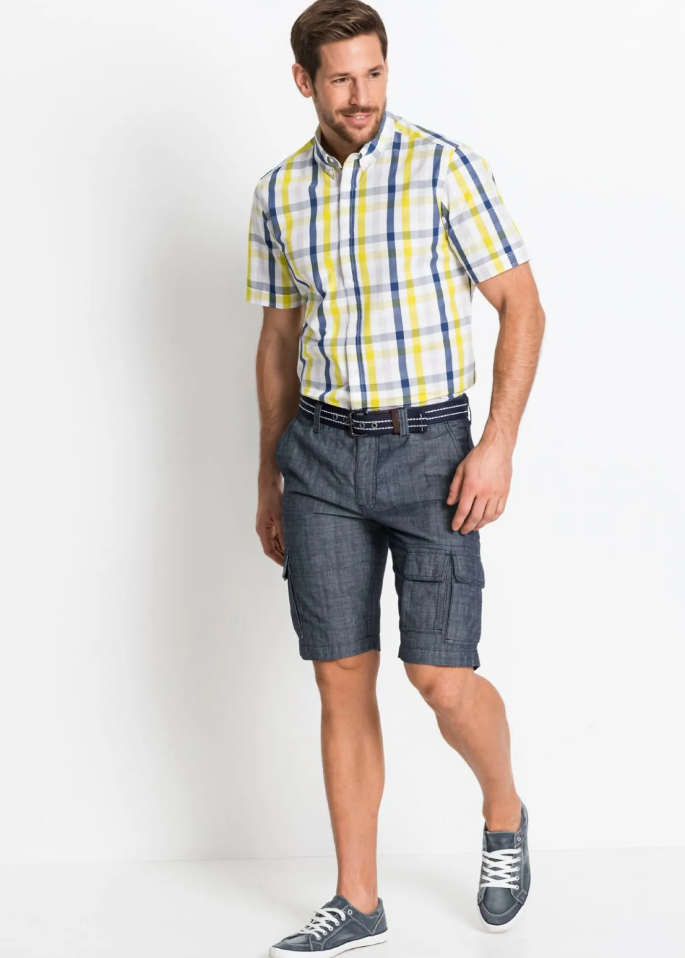 bonprix bonprix Shorts|Pantalones>Bermudas tipo cargo de algodón puro con corte holgado Azul marino