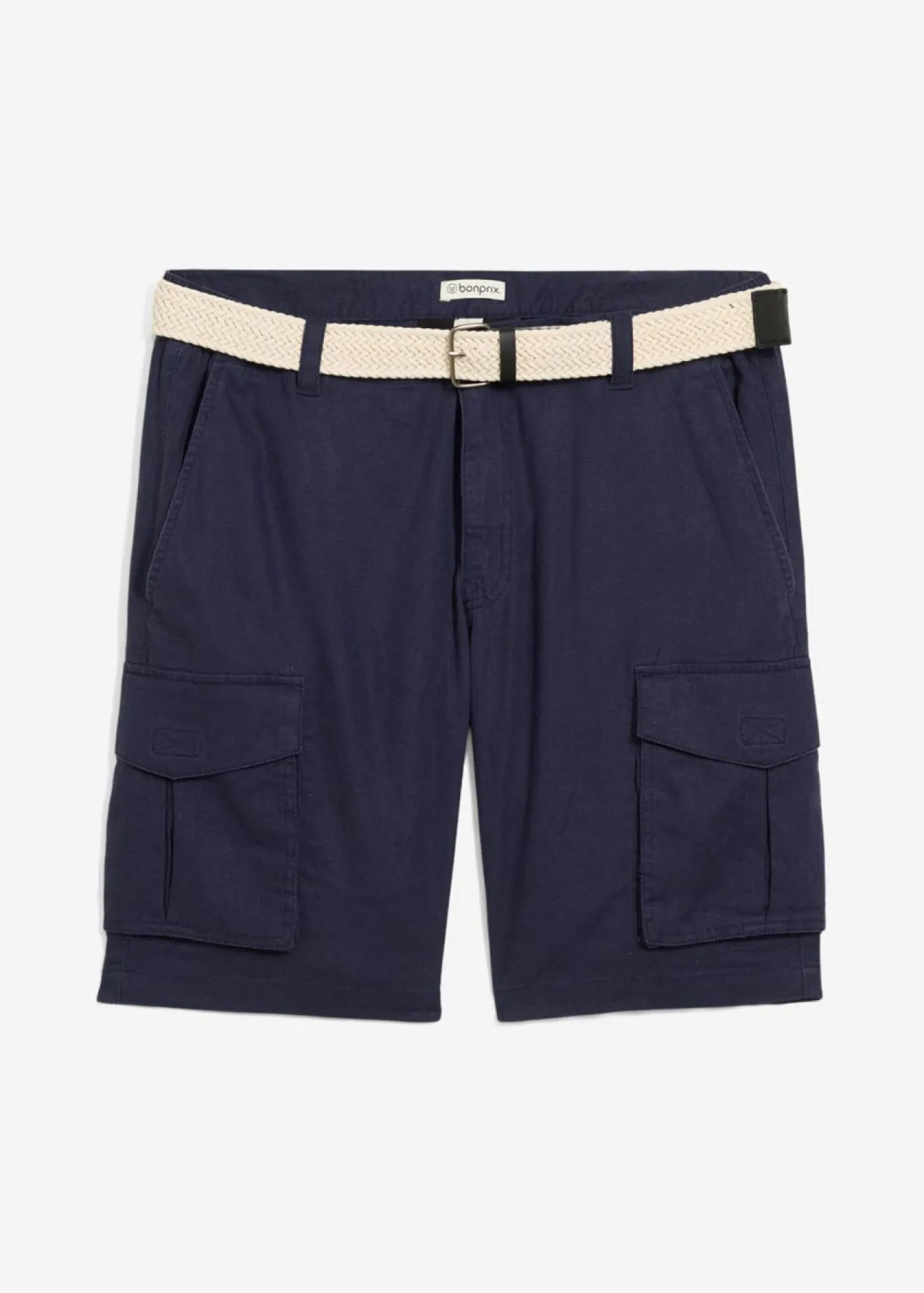 bonprix bonprix Shorts|Básicos En Rebajas>Bermudas tipo cargo de mezcla de lino con corte regular y cinturón Azul marino