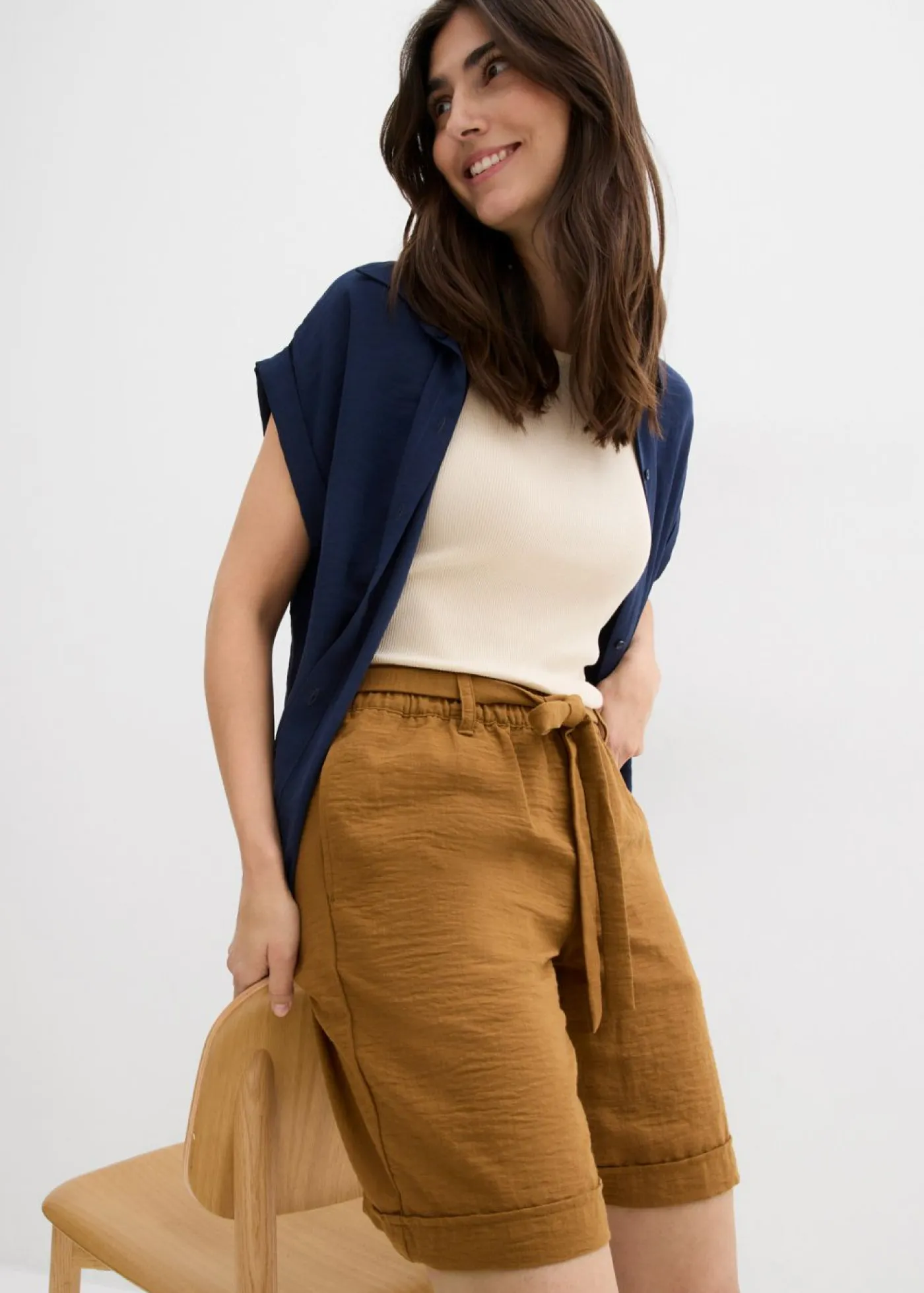 bonprix bonprix Shorts|Pantalones>Bermudas tipo paperbag Marrón coñac