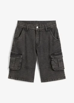 bonprix bonprix Ropa 9 A 16 Años·Jeans|Ropa 9 A 16 Años·Shorts>Bermudas vaqueras cargo con cintura ajustable, loose fit denim negro