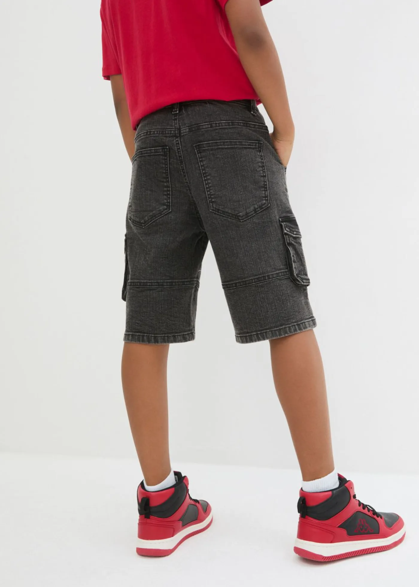bonprix bonprix Ropa 9 A 16 Años·Jeans|Ropa 9 A 16 Años·Shorts>Bermudas vaqueras cargo con cintura ajustable, loose fit denim negro