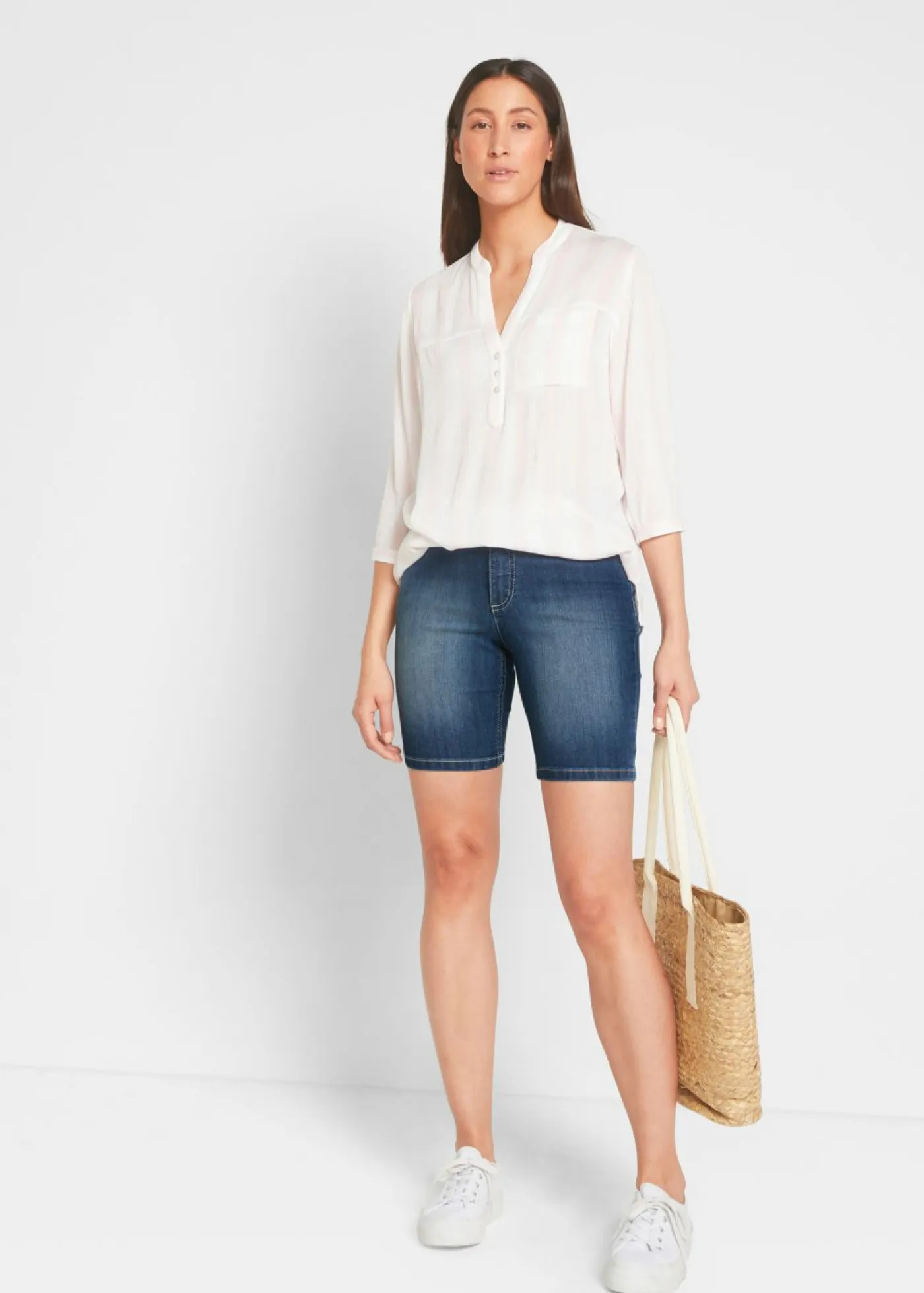 bonprix bonprix Shorts|Vaqueros>Bermudas vaqueras de talle medio Denim desgastado