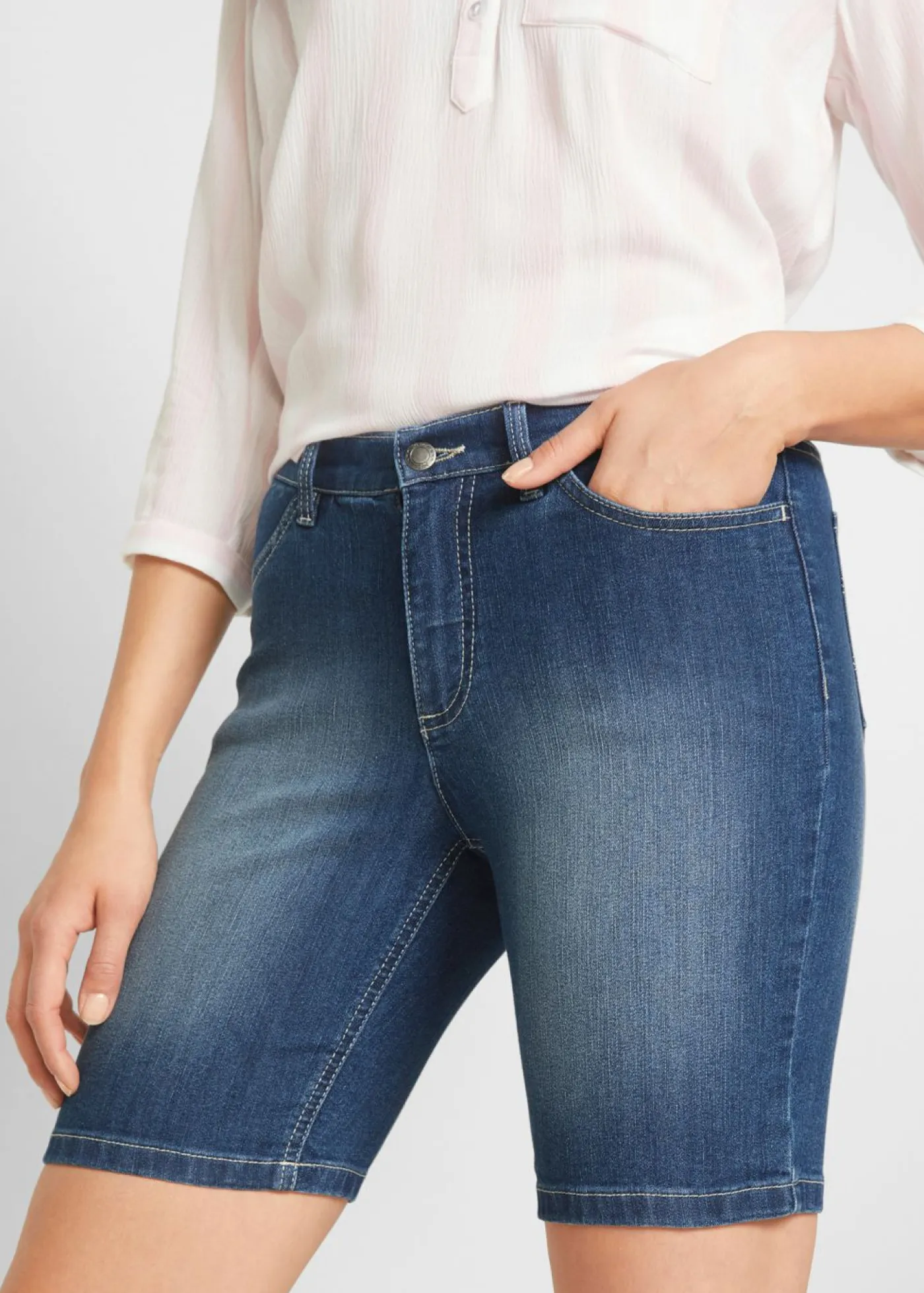 bonprix bonprix Shorts|Vaqueros>Bermudas vaqueras de talle medio Denim desgastado