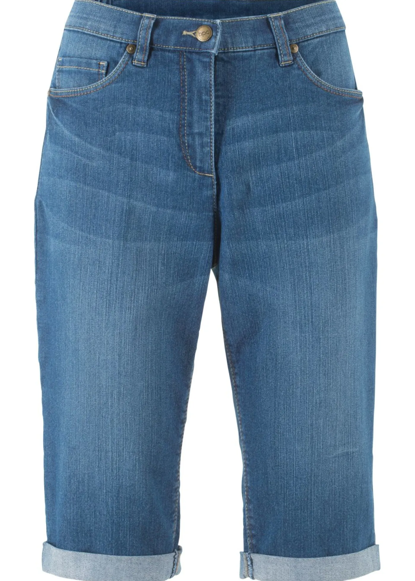 bonprix bonprix Shorts|Vaqueros>Bermudas vaqueras, elásticas, con bajo enrollado Vaquero azul