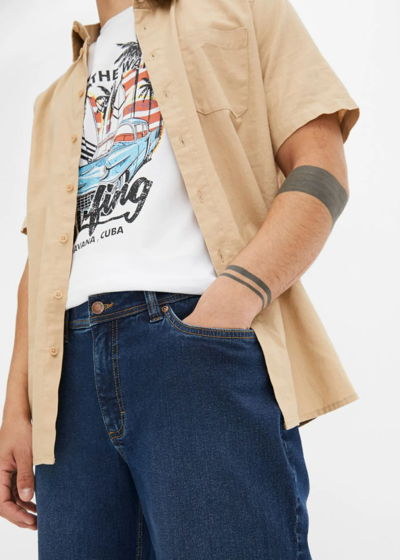 Hombre bonprix bonprix Bermudas vaqueras elásticas con corte normal (2 unidades)