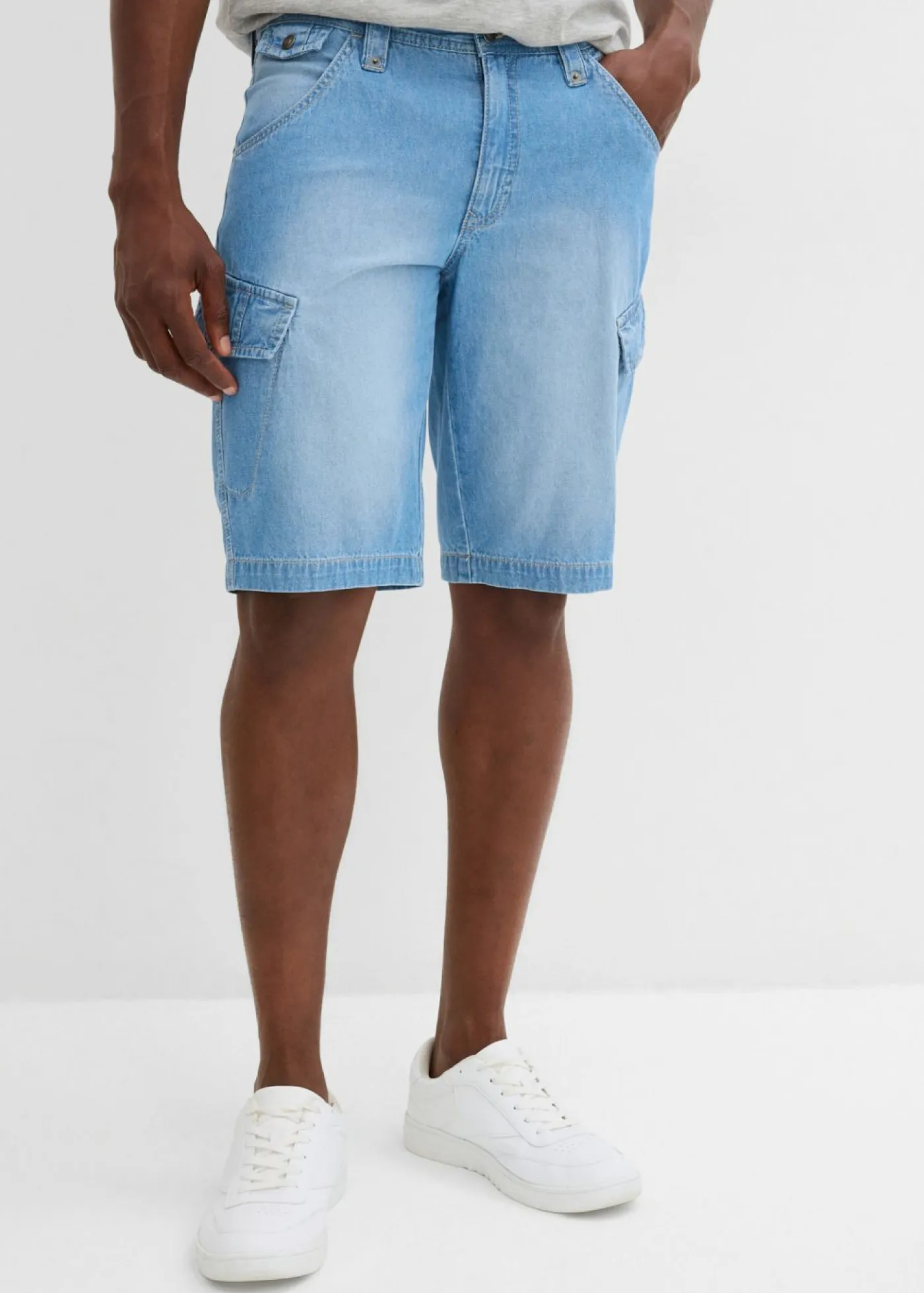 bonprix bonprix Shorts|Vaqueros>Bermudas vaqueras ligeras tipo cargo de algodón puro con corte relajado (2 unidades) azul piedra+azul claro denim