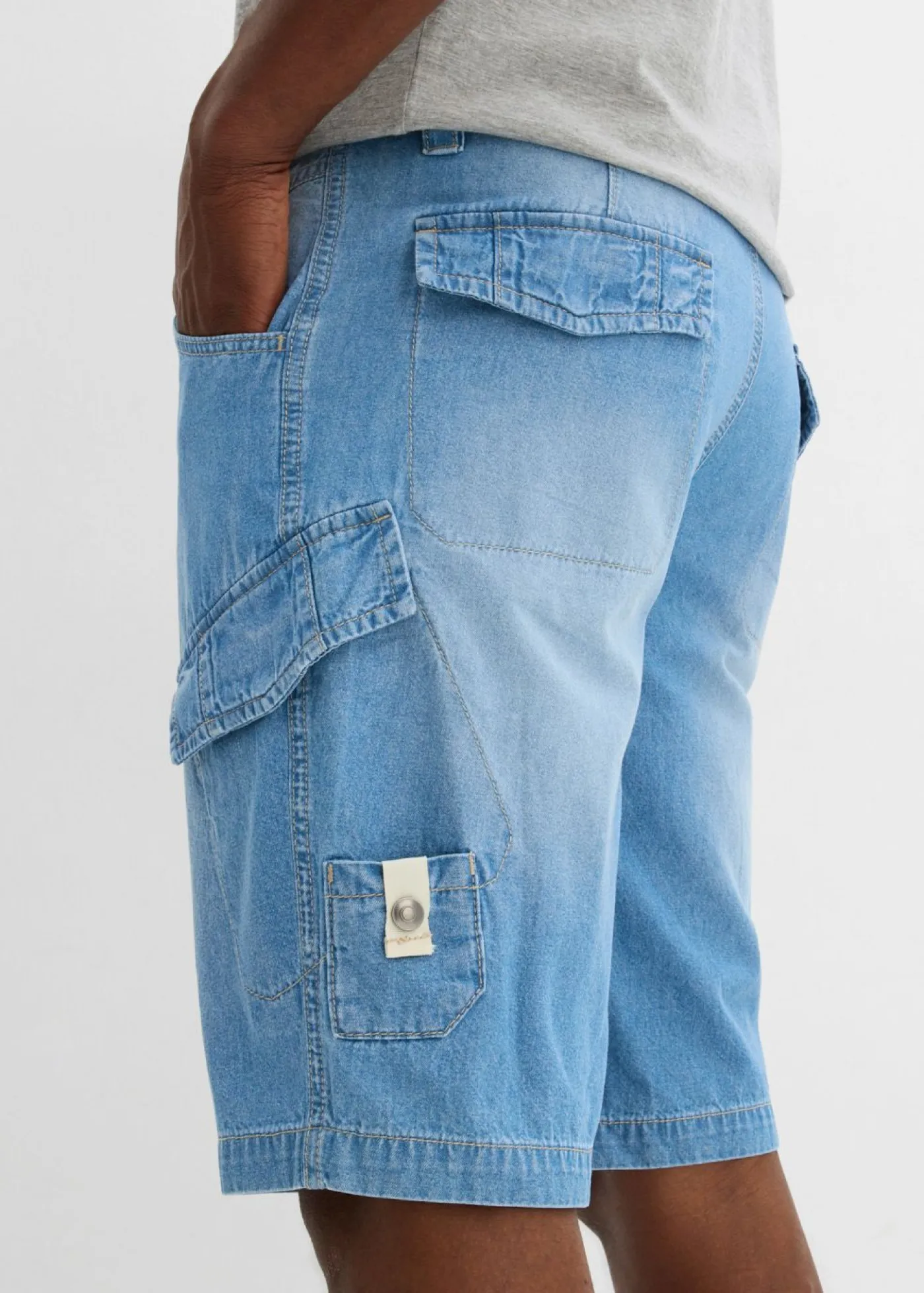 bonprix bonprix Shorts|Vaqueros>Bermudas vaqueras ligeras tipo cargo de algodón puro con corte relajado (2 unidades) azul piedra+azul claro denim