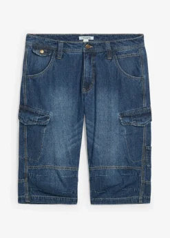 bonprix bonprix Shorts|Vaqueros>Bermudas vaqueras tipo cargo con corte relajado Azul/beige denim