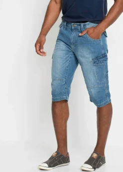 bonprix bonprix Shorts|Vaqueros>Bermudas vaqueras tipo cargo con corte relajado Azul/beige denim