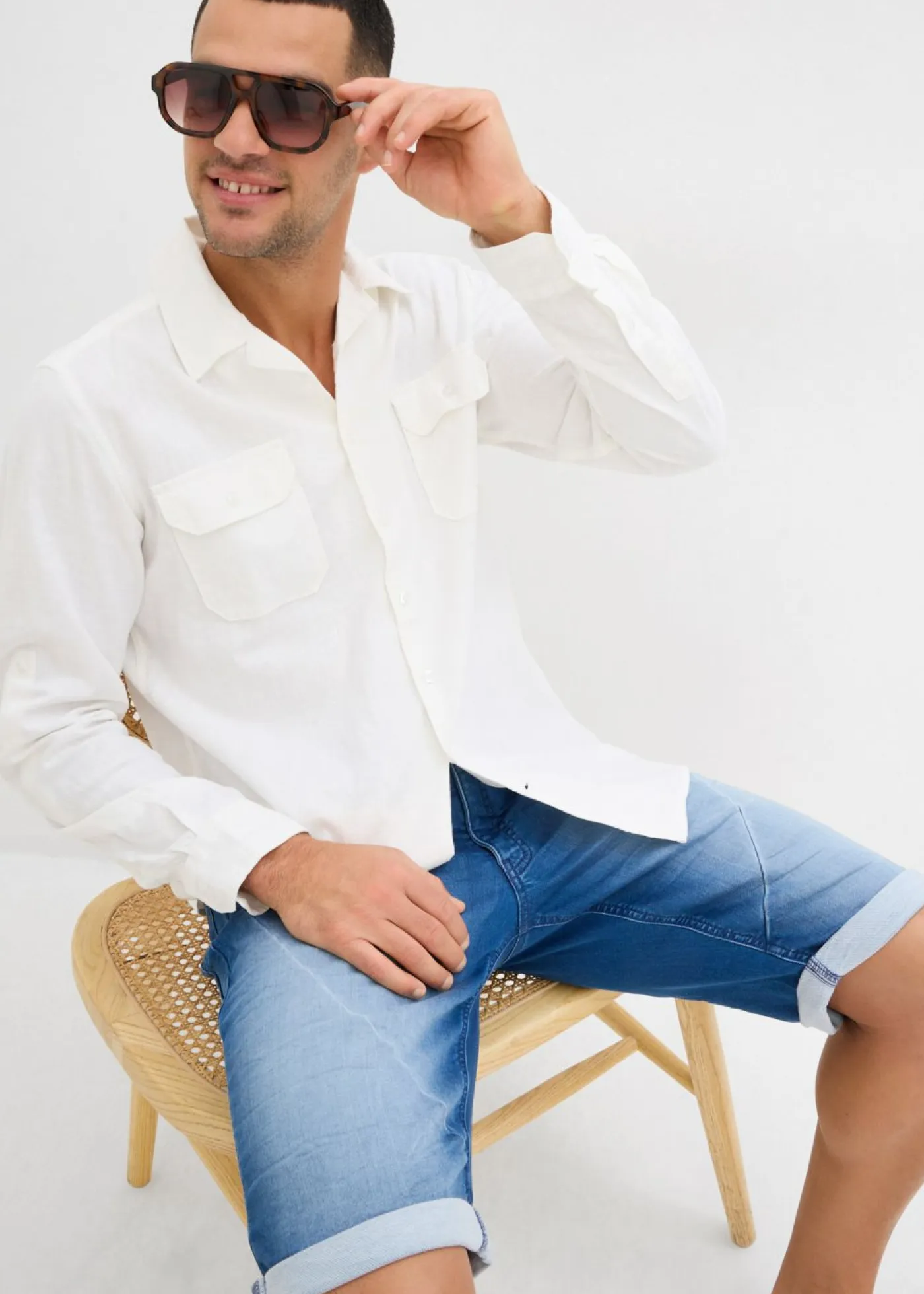 bonprix bonprix Shorts|Vaqueros>Bermudas vaqueras tipo chándal con corte relajado azul medio denim usado