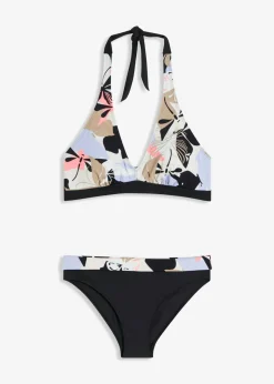 bonprix bonprix Bikinis>Bikini anudado al cuello (2 piezas) blanco/púrpura/negro/marrón claro/beige/rosa pálido con flores