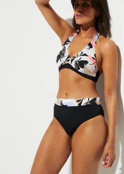 bonprix bonprix Bikinis>Bikini anudado al cuello (2 piezas) blanco/púrpura/negro/marrón claro/beige/rosa pálido con flores