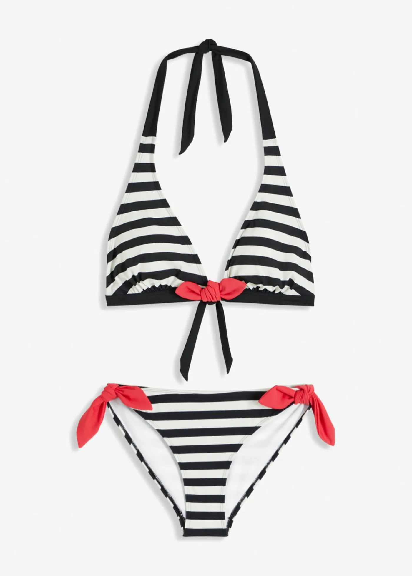 bonprix bonprix Bikinis>Bikini halter con cordones para anudar (2 piezas) Negro-blanco a rayas