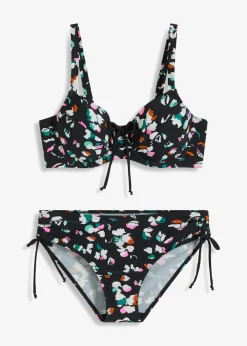 bonprix bonprix Bikinis|Copas Grandes (D-G)>Bikini reductor con cinta para anudar (2 piezas) Negro-blanco con estampado gráfico