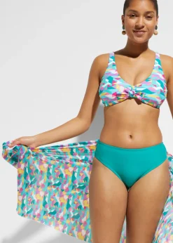 bonprix bonprix Ropa Para Ir A La Playa|Bikinis>Bikini y braguita de baño (conjunto de 3 piezas) Verde azulado-amarillo-lila con estampado gráfico