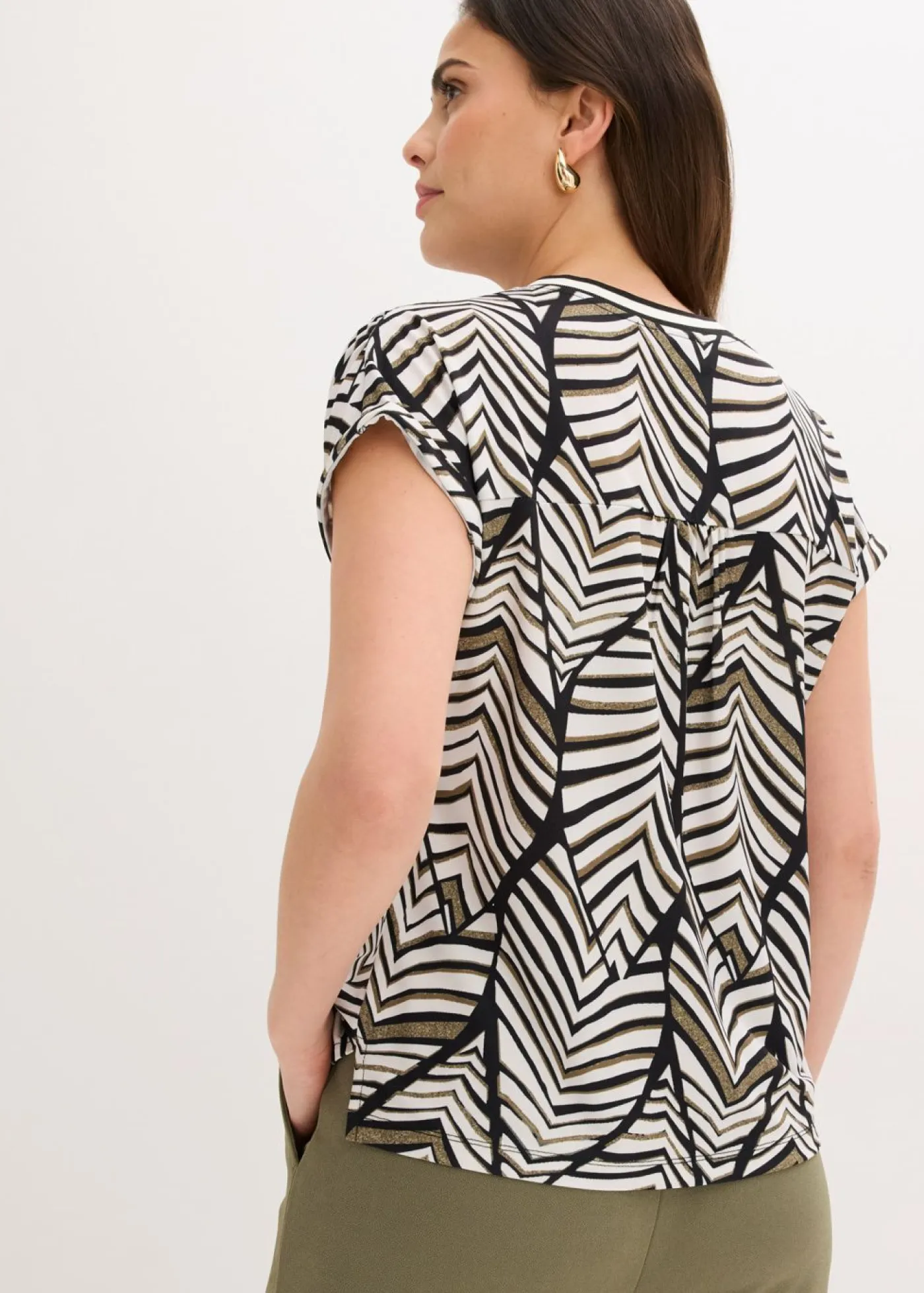 bonprix bonprix Camisetas|Novedades>Blusa negro-blanco perla-oliva pálido