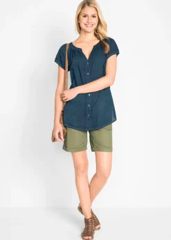 Mujer bonprix bonprix Blusa cold-dye de manga corta en algodón sostenible