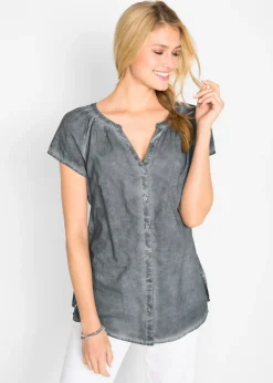 Mujer bonprix bonprix Blusa cold-dye de manga corta en algodón sostenible