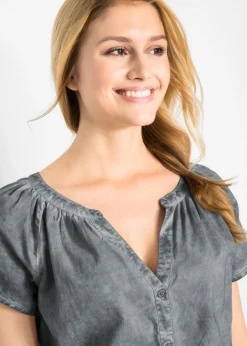 Mujer bonprix bonprix Blusa cold-dye de manga corta en algodón sostenible
