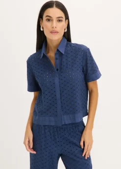 bonprix bonprix Camisas Y Blusas>Blusa con bordado calado Azul marino
