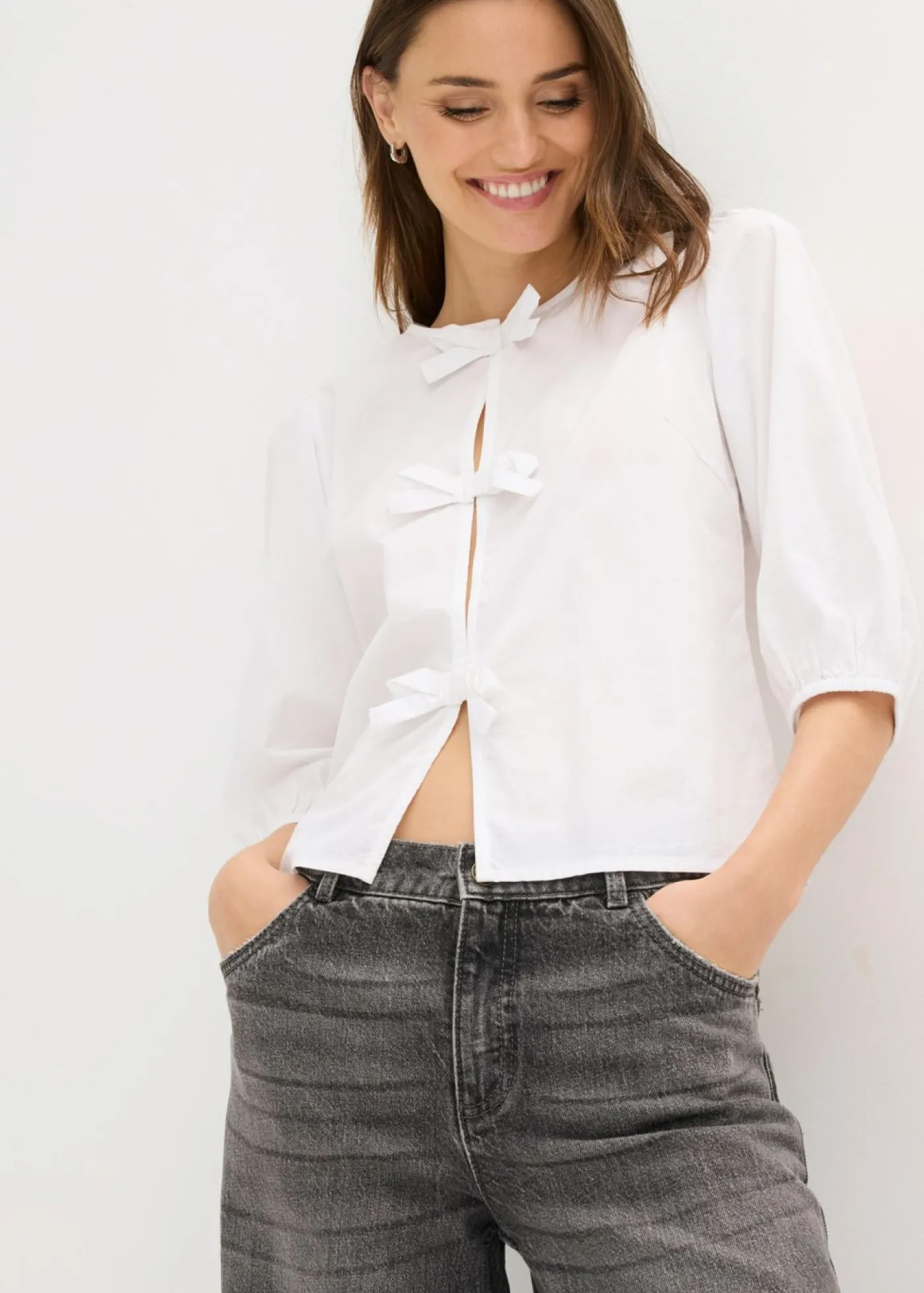 bonprix bonprix Camisas Y Blusas>Blusa con detalle de lazo Blanco