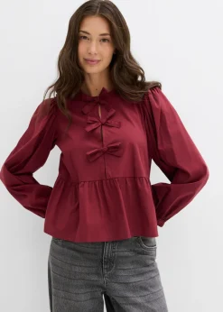 bonprix bonprix Camisas Y Blusas>Blusa con detalles de lazo Rojo rubí