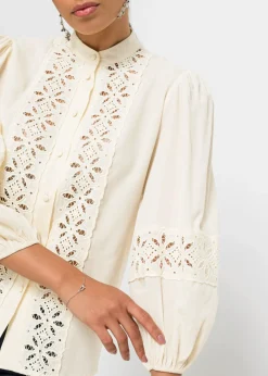 Mujer bonprix bonprix Blusa con encaje de mezcla suave de viscosa