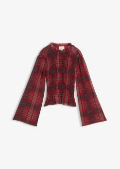 bonprix bonprix Camisas Y Blusas>Blusa con inserto de nido de abeja rojo a cuadros