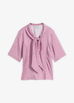 bonprix bonprix Camisas Y Blusas|Novedades>Blusa con lazo de modal suave malva-azul marino-blanco con rayas