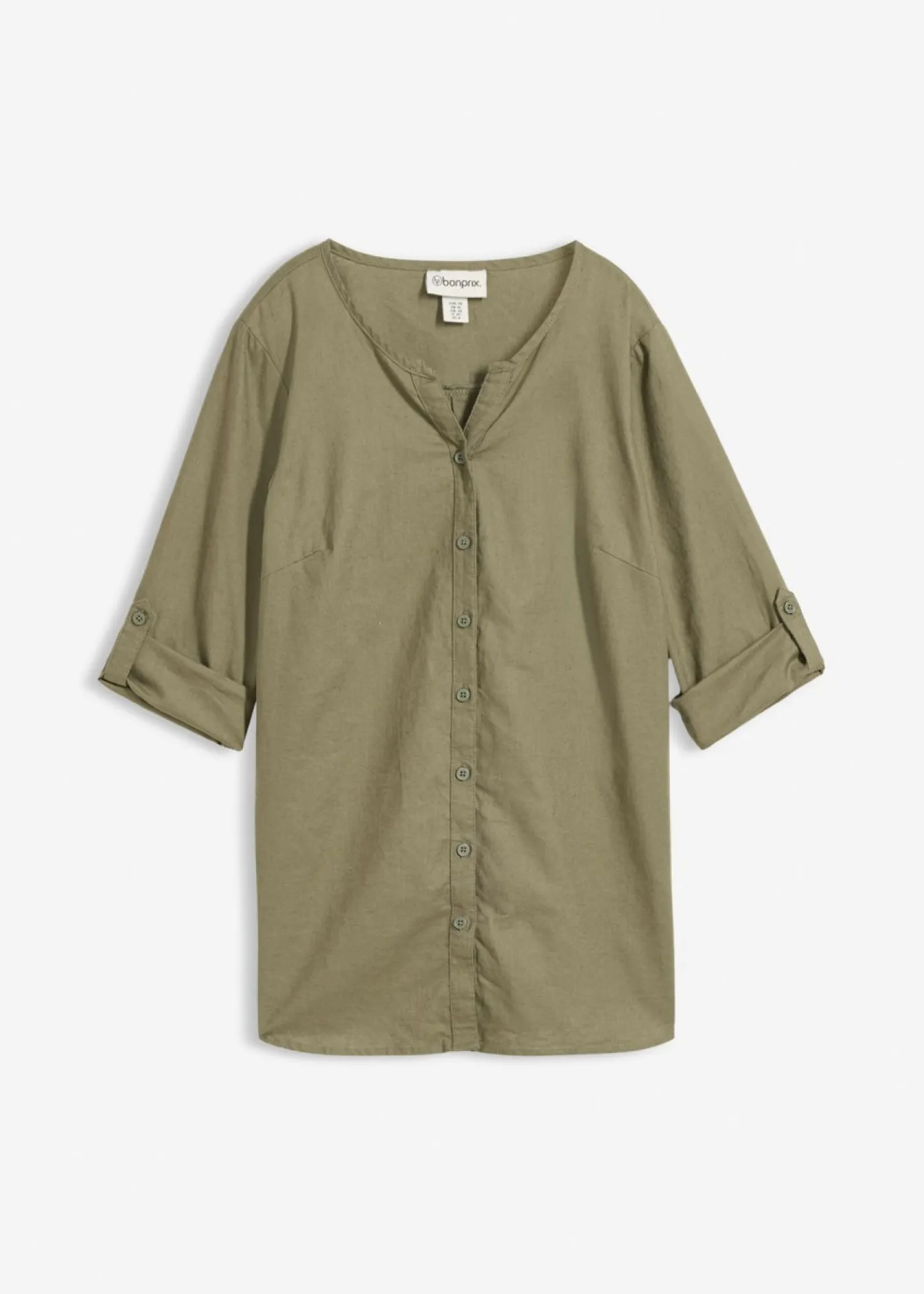bonprix bonprix Camisas Y Blusas|Novedades>Blusa con lino y mangas 3/4 Verde oliva