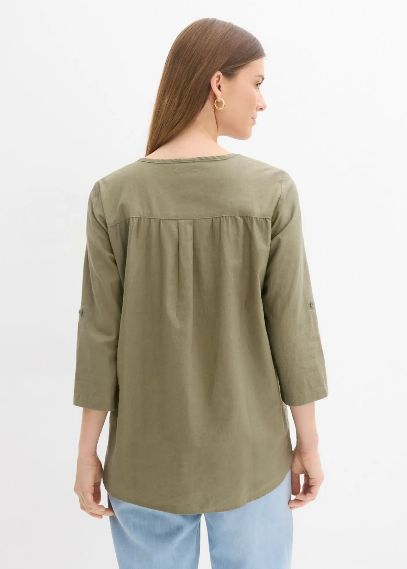 bonprix bonprix Camisas Y Blusas|Novedades>Blusa con lino y mangas 3/4 Verde oliva