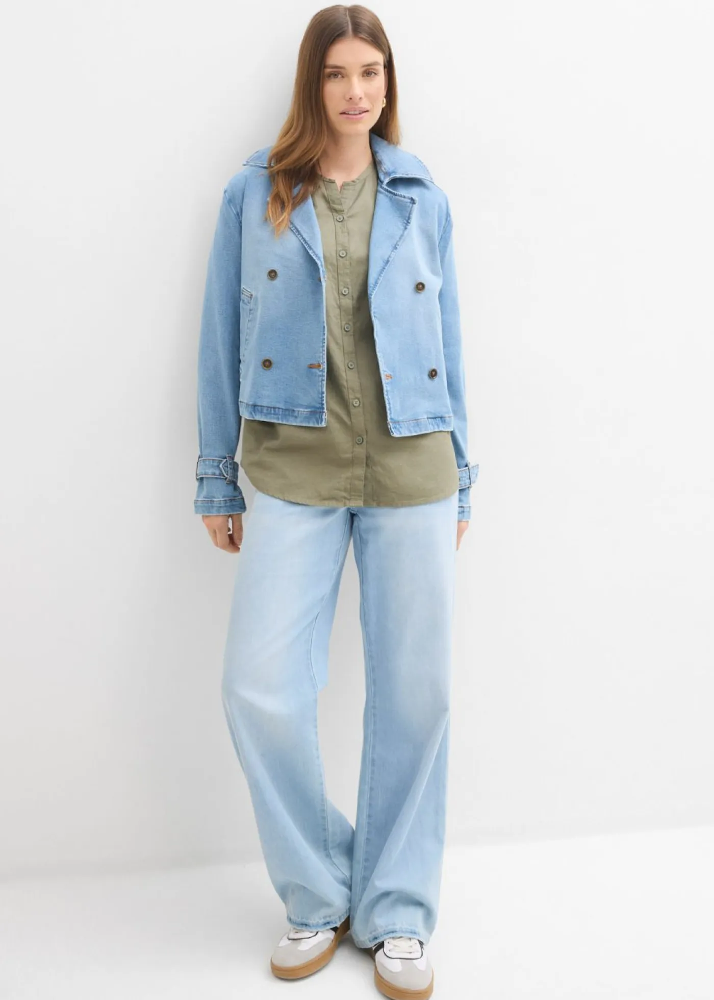 bonprix bonprix Camisas Y Blusas|Novedades>Blusa con lino y mangas 3/4 Verde oliva