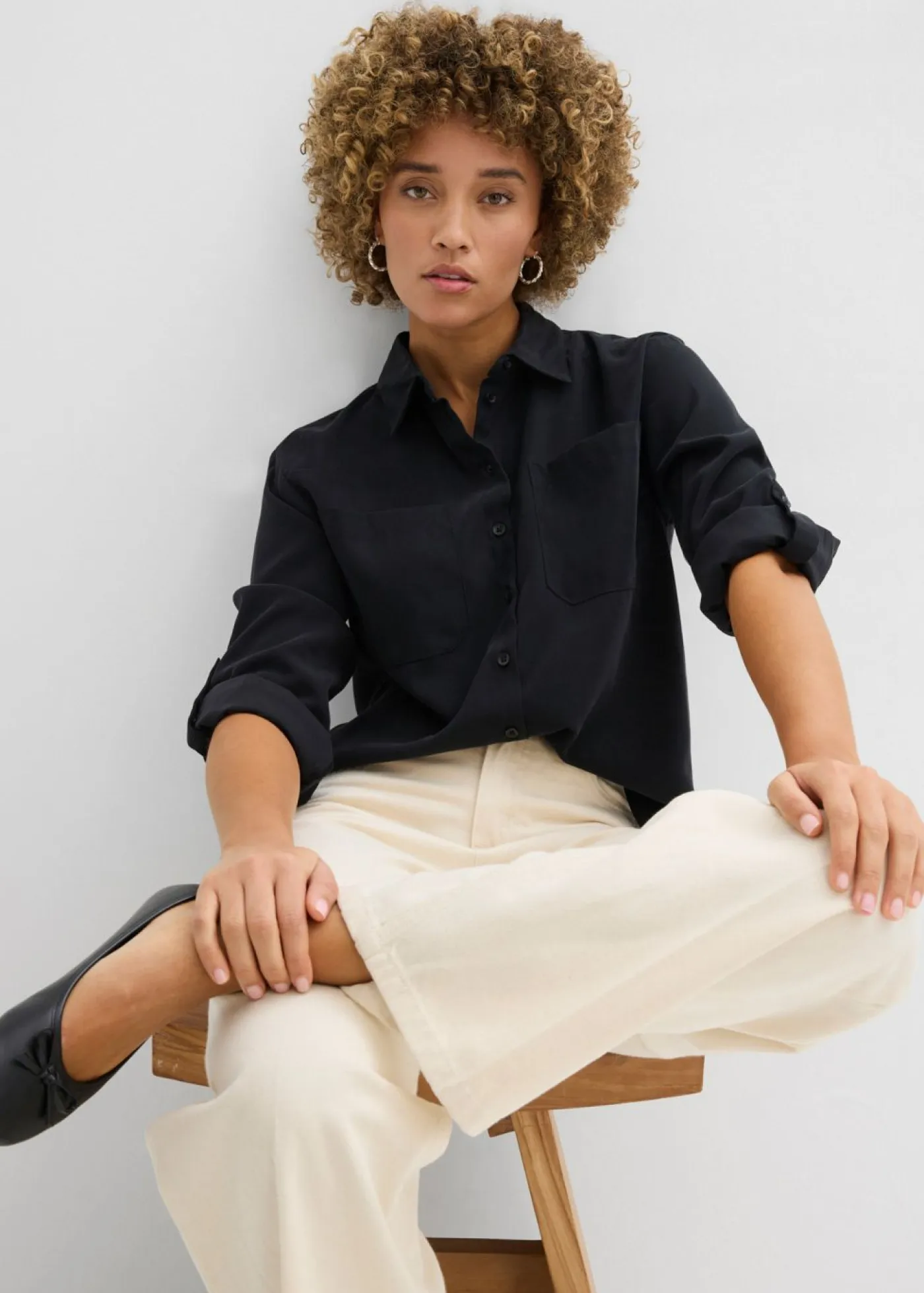 bonprix bonprix Camisas Y Blusas|Novedades>Blusa con mezcla de viscosa fluida Negro