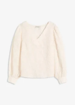 bonprix bonprix Camisas Y Blusas>Blusa con patrón de flores estructurado Crema