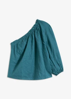 bonprix bonprix Camisas Y Blusas>Blusa con un hombro al descubierto y contenido de lino verde pimiento