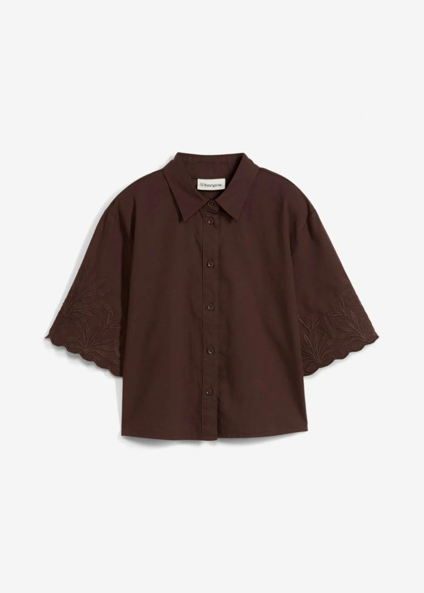 bonprix bonprix Premium|Camisas Y Blusas>Blusa corta con contenido de seda Marrón oscuro