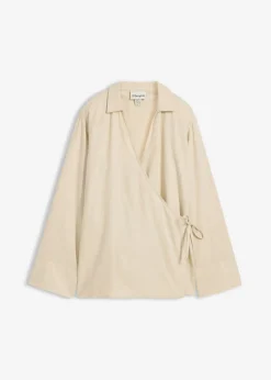 bonprix bonprix Conjuntos De Ropa|Camisas Y Blusas>Blusa cruzada de mezcla de lino Arena claro