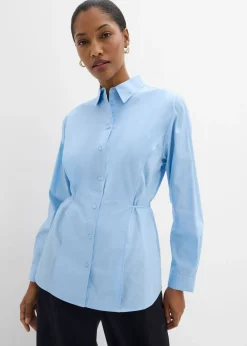bonprix bonprix Esenciales|Camisas Y Blusas>Blusa de algodón con detalle de lazo Azul claro