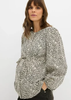 bonprix bonprix Premamá>Blusa de algodón para durante y después del embarazo estampado leo blanco lana/negro