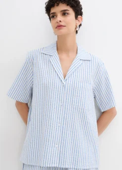 bonprix bonprix Conjuntos De Ropa|Esenciales>Blusa de algodón puro azul provenzal-blanco lana con rayas