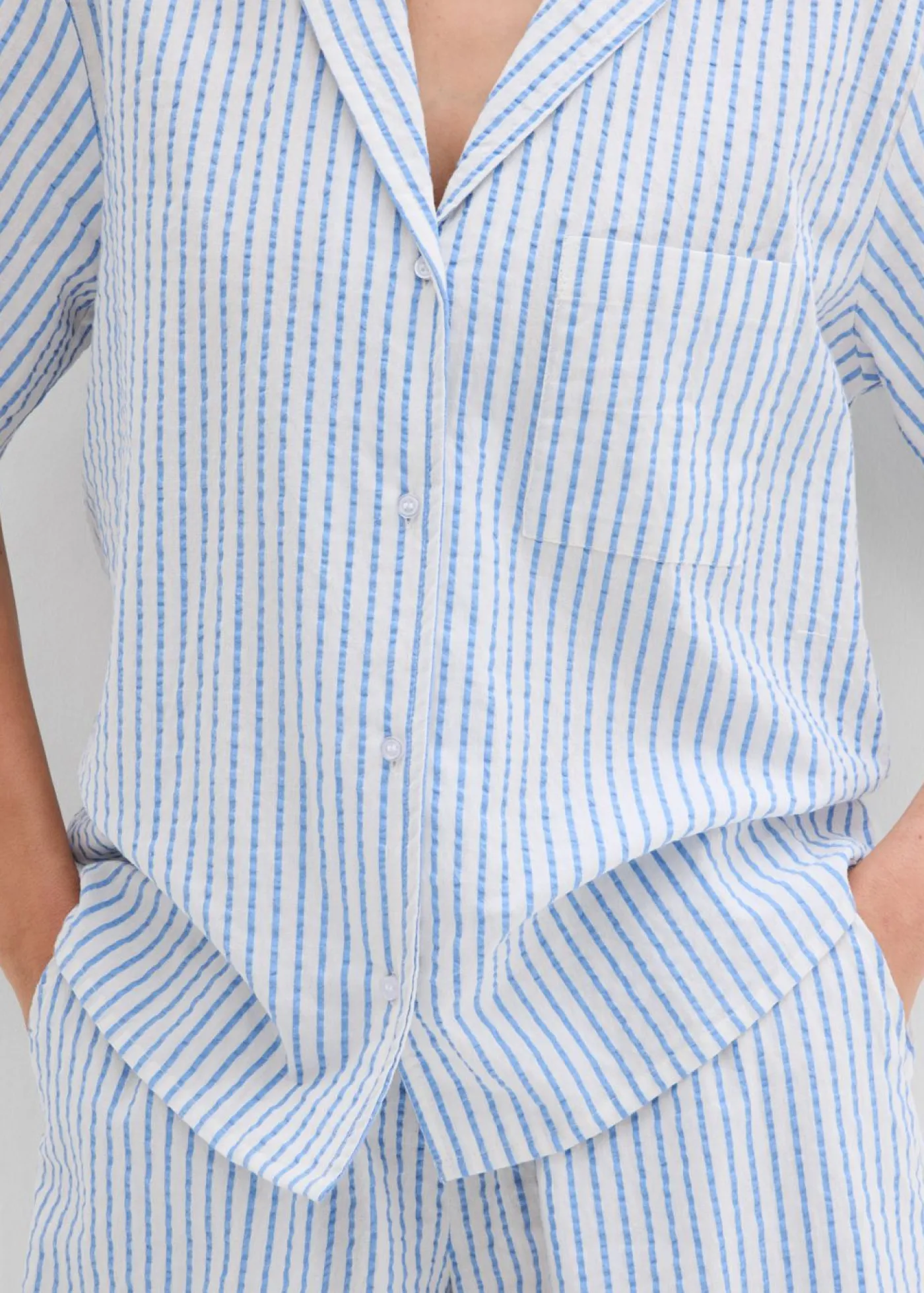 bonprix bonprix Conjuntos De Ropa|Esenciales>Blusa de algodón puro azul provenzal-blanco lana con rayas