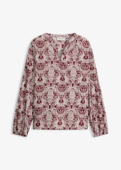 bonprix bonprix Camisas Y Blusas>Blusa de algodón puro rojo rubí-blanco lana