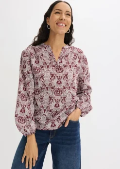 bonprix bonprix Camisas Y Blusas>Blusa de algodón puro rojo rubí-blanco lana