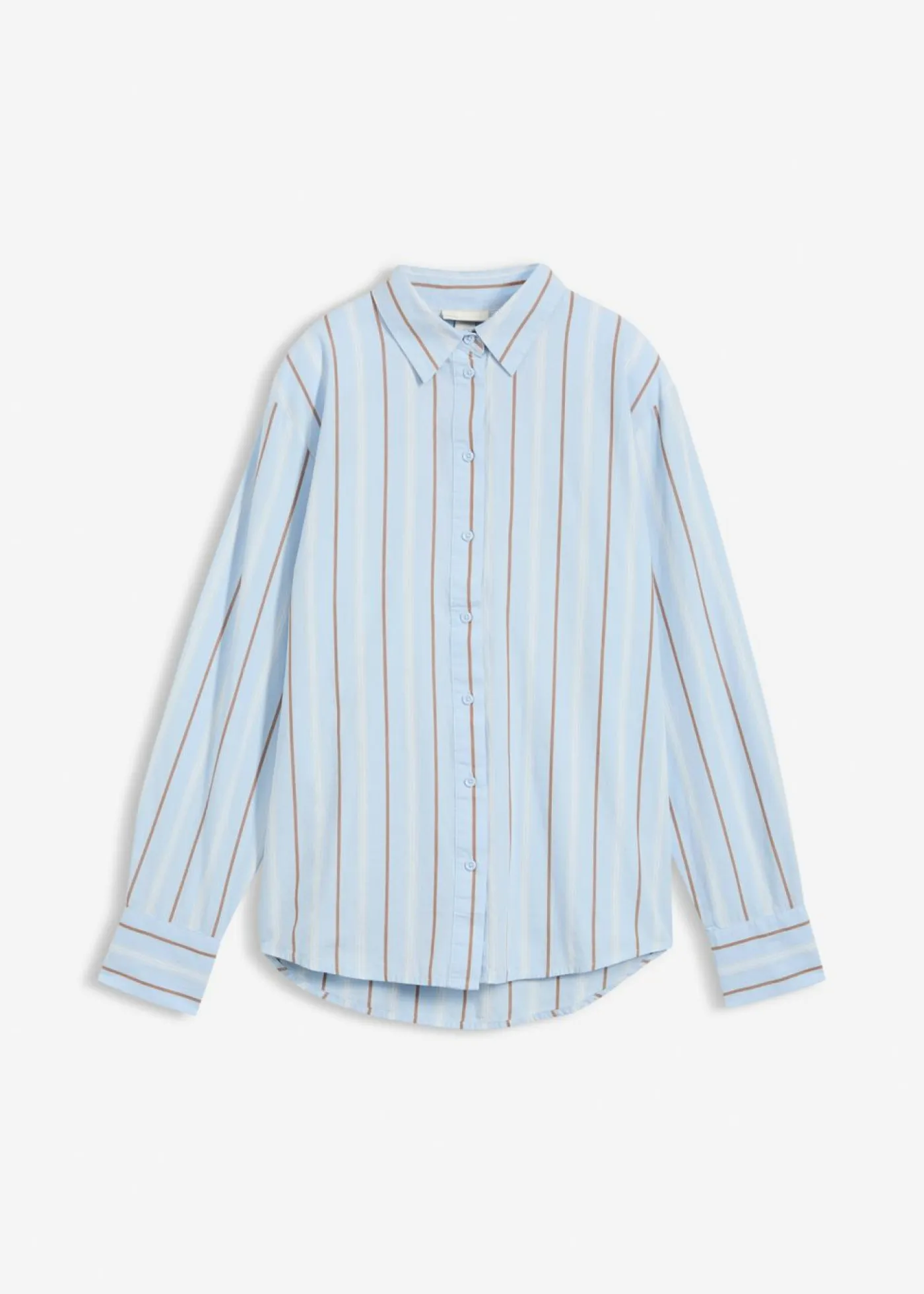 bonprix bonprix Esenciales|Camisas Y Blusas>Blusa de algodón puro azul pálido-blanco lana-marrón castaño-arena claro rayas verticales