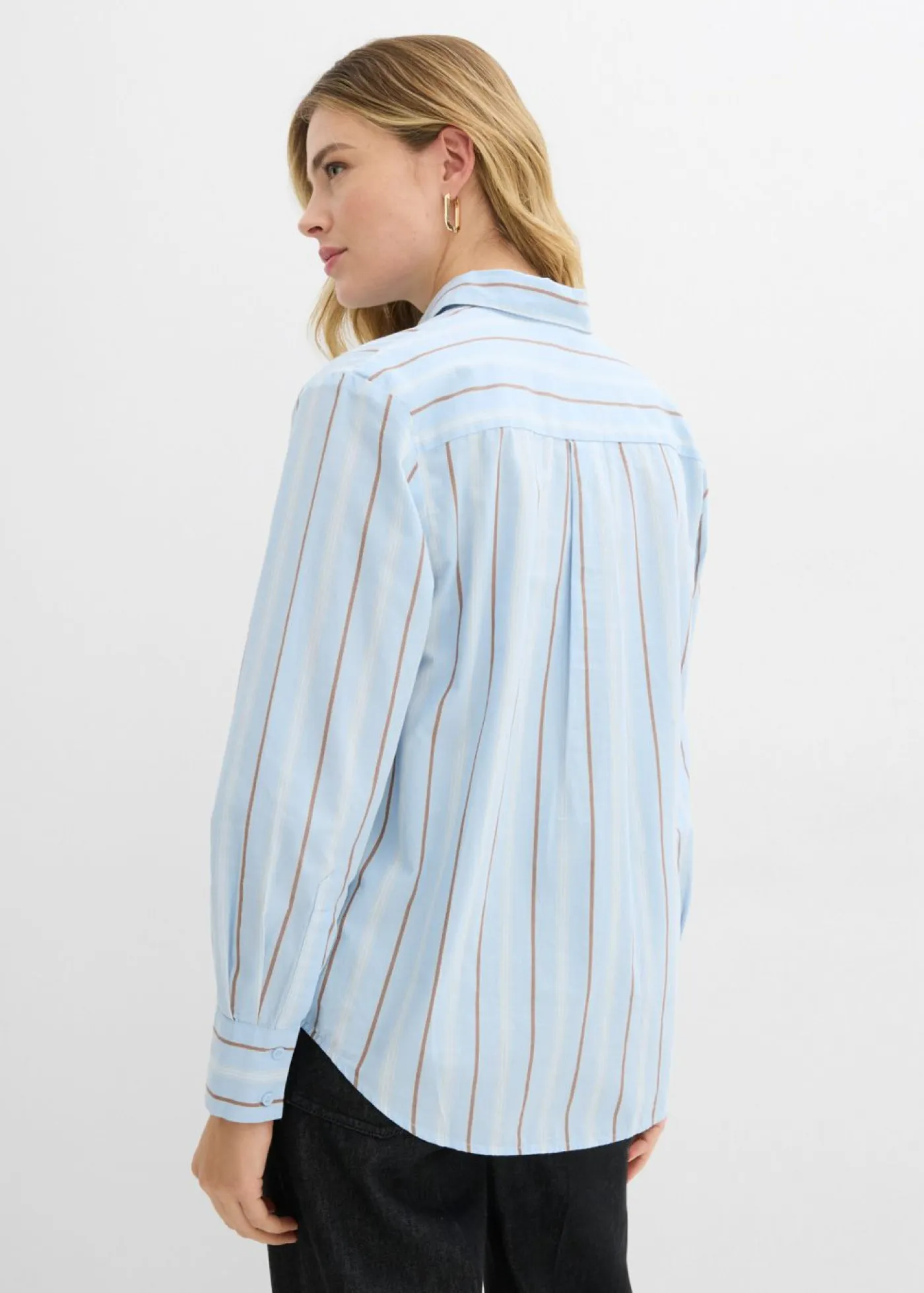 bonprix bonprix Esenciales|Camisas Y Blusas>Blusa de algodón puro azul pálido-blanco lana-marrón castaño-arena claro rayas verticales