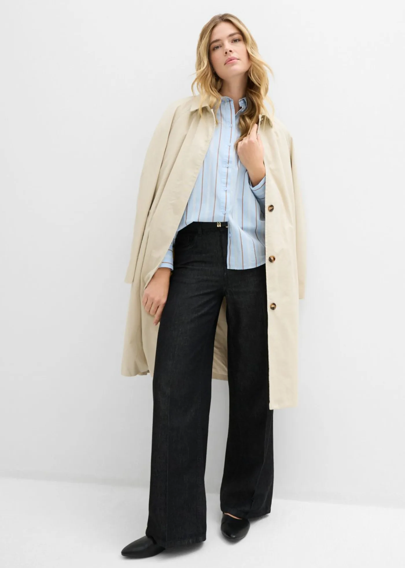 bonprix bonprix Esenciales|Camisas Y Blusas>Blusa de algodón puro azul pálido-blanco lana-marrón castaño-arena claro rayas verticales