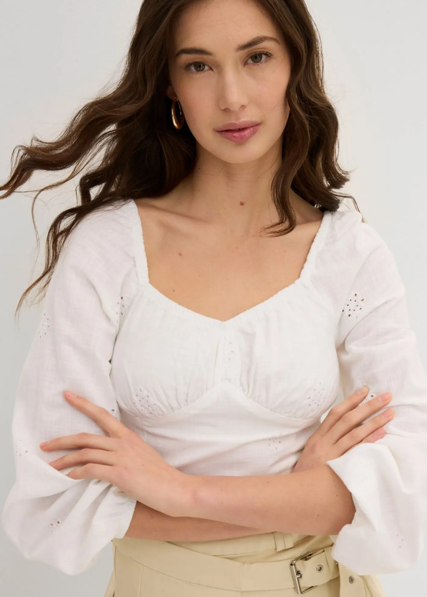 bonprix bonprix Camisas Y Blusas>Blusa de algodón puro con bordado calado Blanco