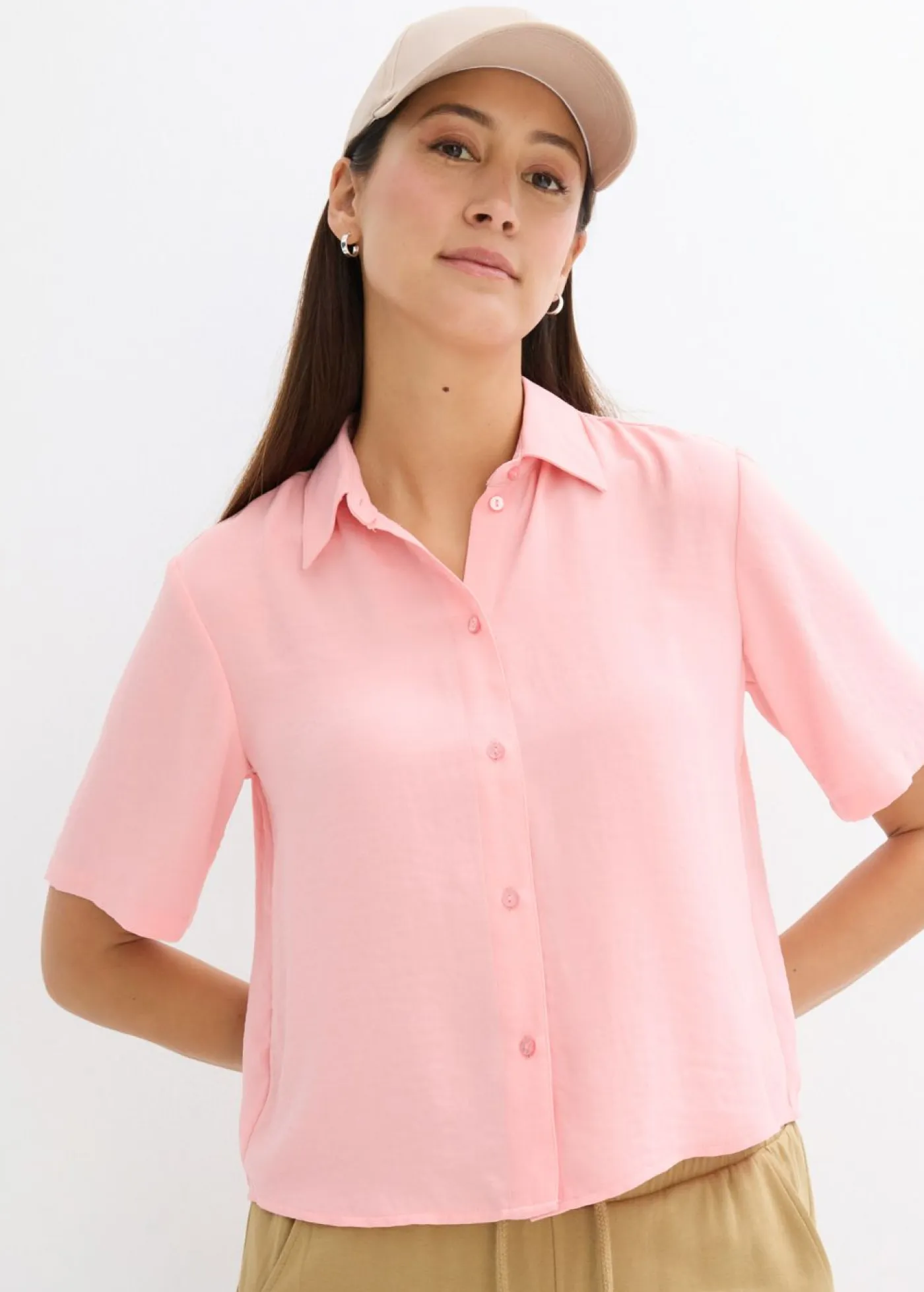 bonprix bonprix Camisas Y Blusas>Blusa de crepé ligero con corte boxy rosa pálido